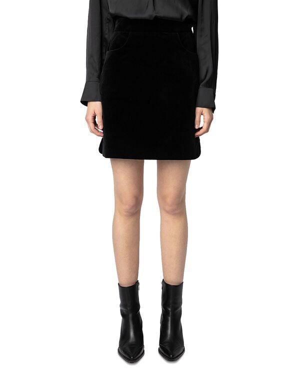 ザディグ エ ヴォルテール レディース ボトムスカート ミニ ベルベット Zadig Voltaire Jinette Velvet Mini Skirt Noir