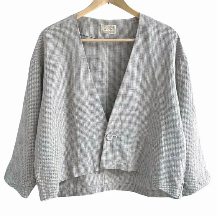 中川政七商店 麻 リネン ノーカラー ジャケット チェック - メルカリ