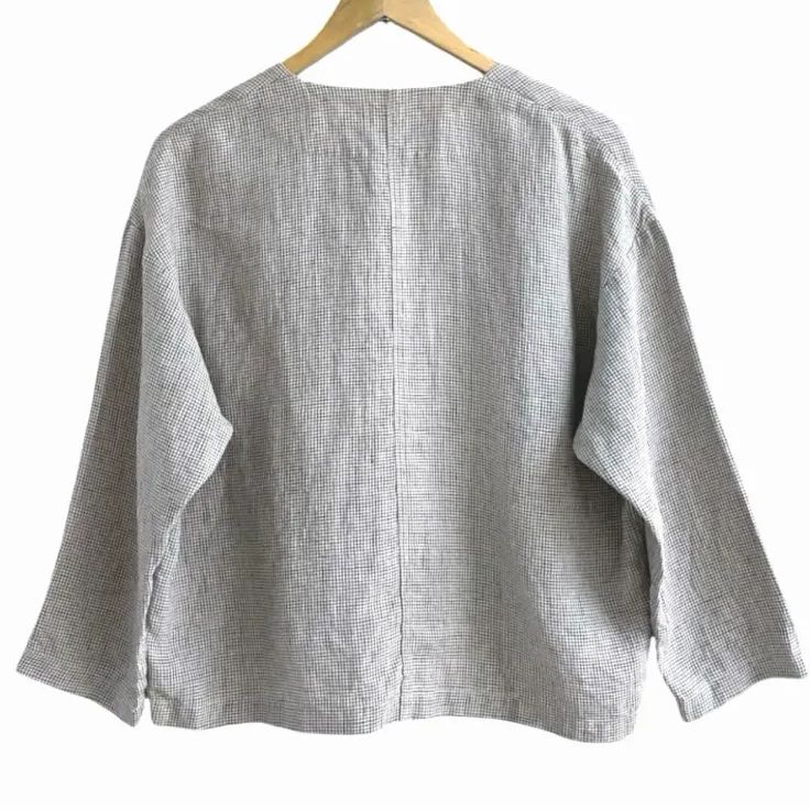 中川政七商店 麻 リネン ノーカラー ジャケット チェック - メルカリ