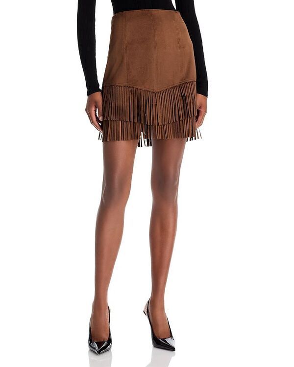 ラジャンス レディース ボトムス スカート ミニ スエード フリンジ LAGENCE Lyle Faux Suede Fringe Mini Skirt Carafe Brown ブラウン