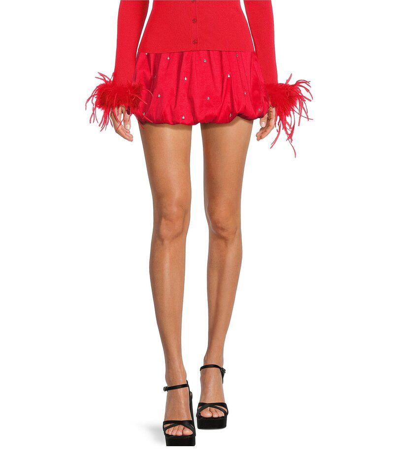 ジャンビニ レディース ボトムス スカート ミニ Gianni Bini Nadia Rhinestone Embellished Taffeta Bubble Mini Skirt Cherry
