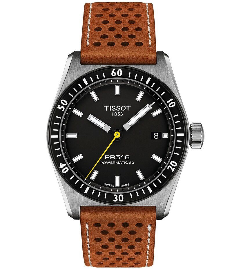 ティソット レディース アクセサリー 腕時計 レザー Tissot Unisex Pr516 Powermatic 80 Automatic Leather Strap Watch Brown ブラウ 110,900円