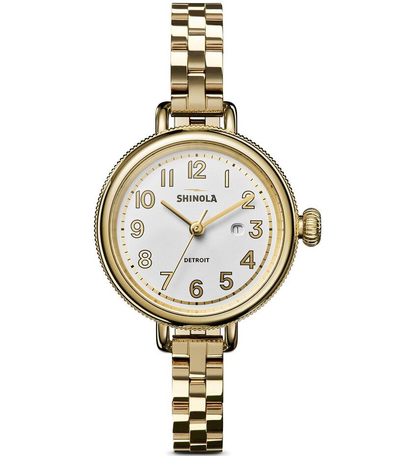 シャイノーラ レディース アクセサリー 腕時計 Tシャツ SHINOLA Womens Birdy Quartz Analog Gold Tone Stainless Steel Bracelet W