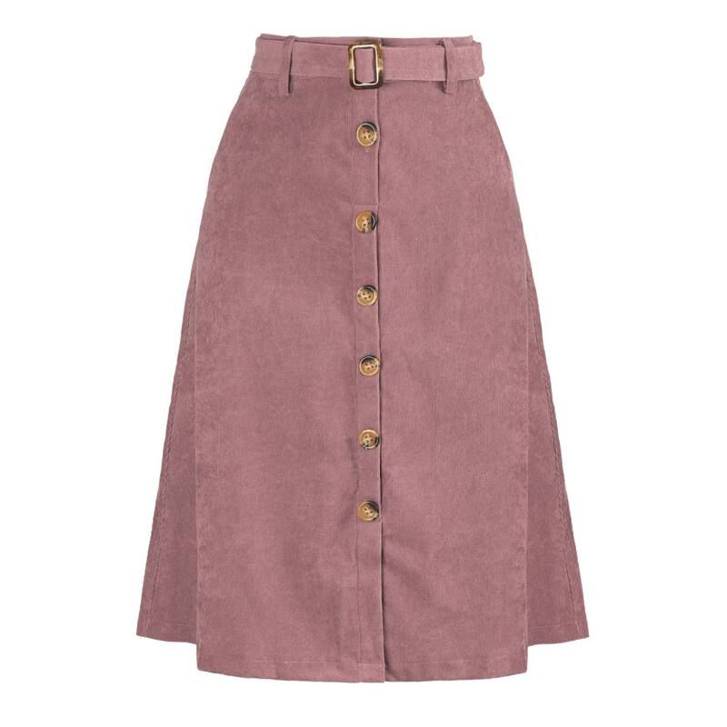 アレグラ ケー レディース ボトムスカート コーデュロイ A ライン ハイウエスト ミディ ALLEGRA K Womens High Waist Midi Skirts ALine Button F