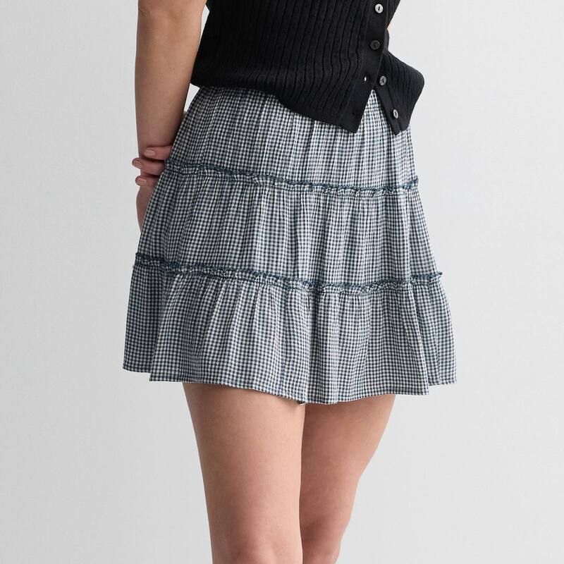 エスオー レディース ボトムスカート ティアード ミニ Juniors SO Multiered Mini Skort Navy Gingham ネイビー