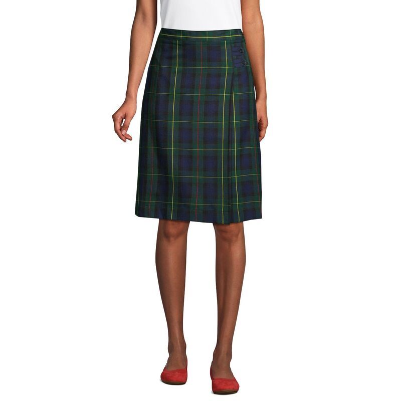 ランズエンド レディース ボトムスカート A ライン Womens Lands End Plaid Below the Knee Aline Skirt Hunter Navy Plaid ネイビー