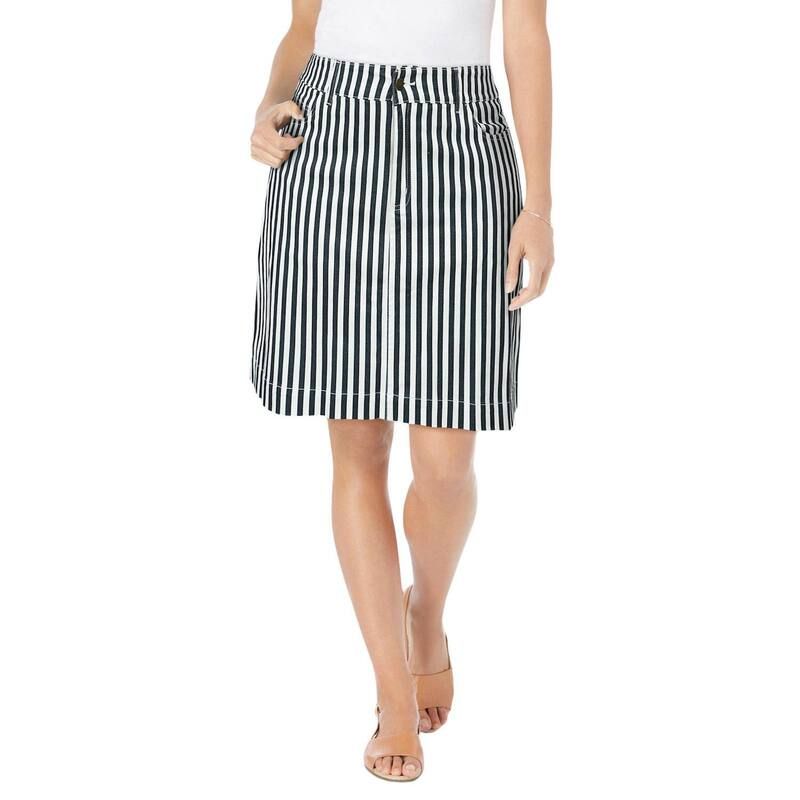 ウーマン ウィズイン レディース ボトムスカート プラスサイズ Woman Within Plusize Adjustable Waist Chino Skort Black Stripe ブラック