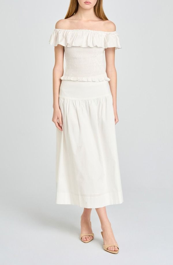 ワイフ レディース ボトムスカート ミディ コットン WAYF Mia Stretch Cotton Midi Skirt Ivory アイボリー