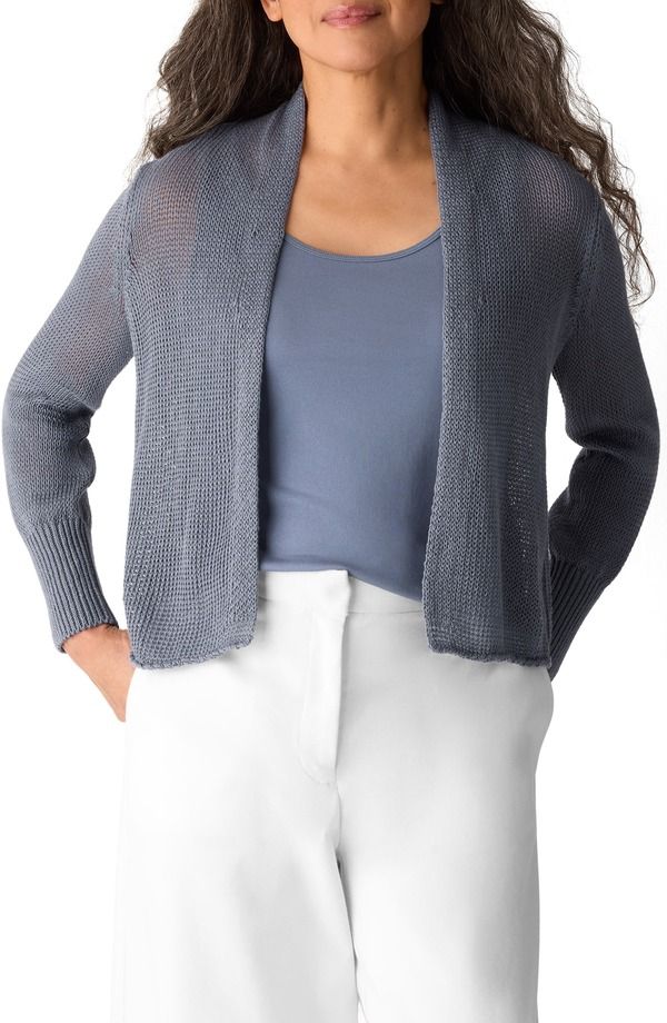 エイリーンフィッシャー レディース アウター パーカー・スウェット コットン カーディガン Eileen Fisher Open Front Organicotton Cardigan Flint