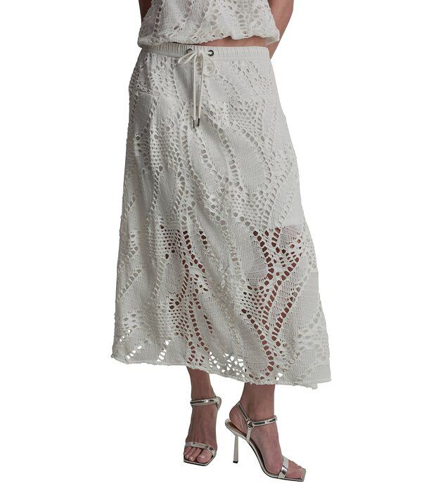 ダナキャラン レディース ボトムスカート ミディ DKNY by Donna Karan Coordinating Crochet Leaf PullOn Midi Skirt Ivory アイボリー