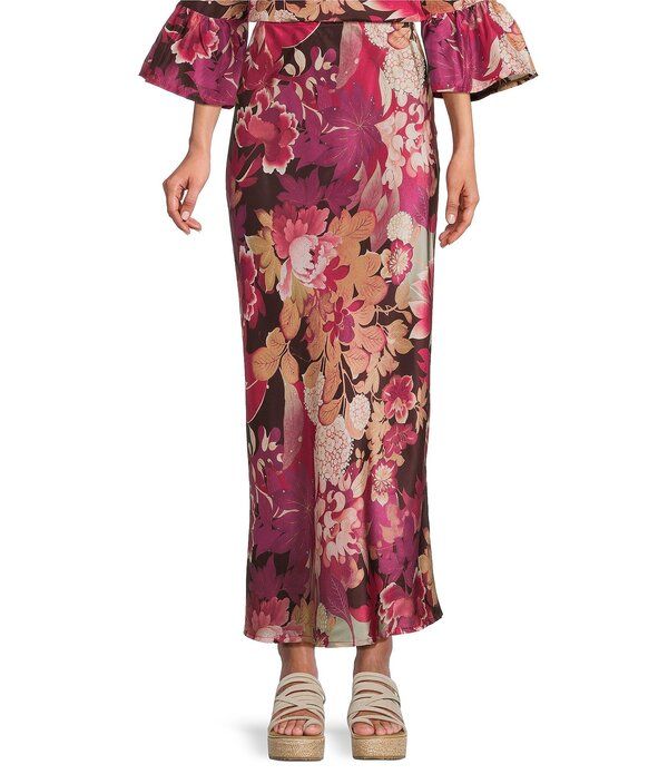 ブライン ウォーカー レディース ボトムスカート A ライン プリント シルク マキシ Bryn Walker Coordinating Silk Rosa Print Elastic Waist A