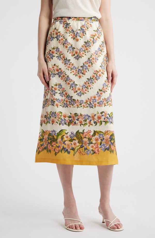 ファーム レディース ボトムスカート フラワー柄 ミディ リネン フラワー FARM Rio Floralinen Midi Skirt Sand サンド