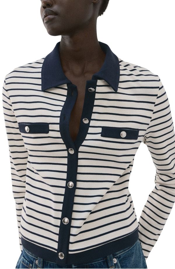マンゴ レディース アウター パーカー・スウェット コットン カーディガン MANGO Stripe Cotton Cardiganavy ネイビー