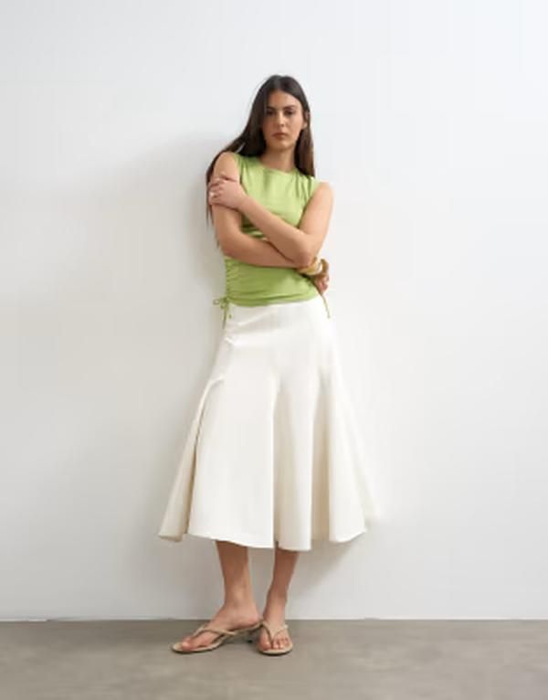トップショップ レディース ボトムスカート デニム Topshop denim fit and flare midaxi skirt in ecru エクリュ