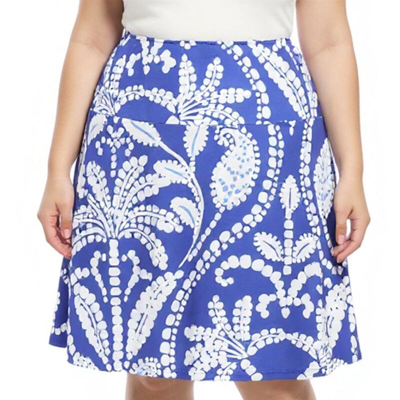 24 セブンコンフォート レディース ボトムスカート プラスサイズ Plusize 24Seven Comfort Apparel Paisley Elastic Waist Skirt Blue M