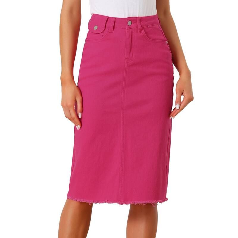 アレグラ ケー レディース ボトムスカート ハイウエスト ミディ デニム ALLEGRA K Womens High Waist Solid Jean Skirt Back Vent Midi Len