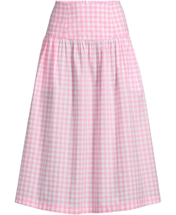 ランズエンド レディース ボトムスカート ミディ Lands End Womens Poplin Drop Waist Midi Skirt Set Bottom Seaside pink gingh