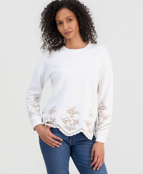 スタイルアンドコー レディース アウター パーカー・スウェット クルーネック シャツ 刺繍 Style Co Womens Embroidered Crewneck Sweatshirt Bright