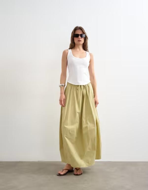 トップショップ レディース ボトムスカート マキシ Topshop hybrid balloon maxi skirt Khaki カーキ