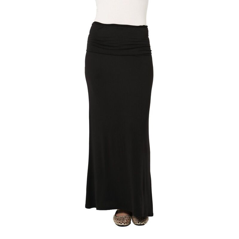 24 セブンコンフォート レディース ボトムスカート A ライン プチ マキシ Petite 24Seven Comfort Apparel ALine Foldover Maxi Skirt Bla