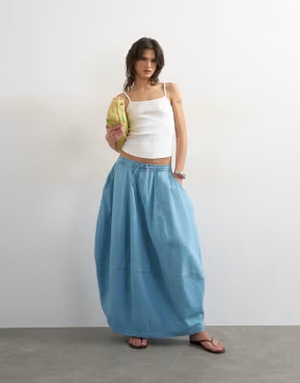 トップショップ レディース ボトムスカート デニム マキシ Topshop denim pull on barrel maxi skirt in bleach デニム