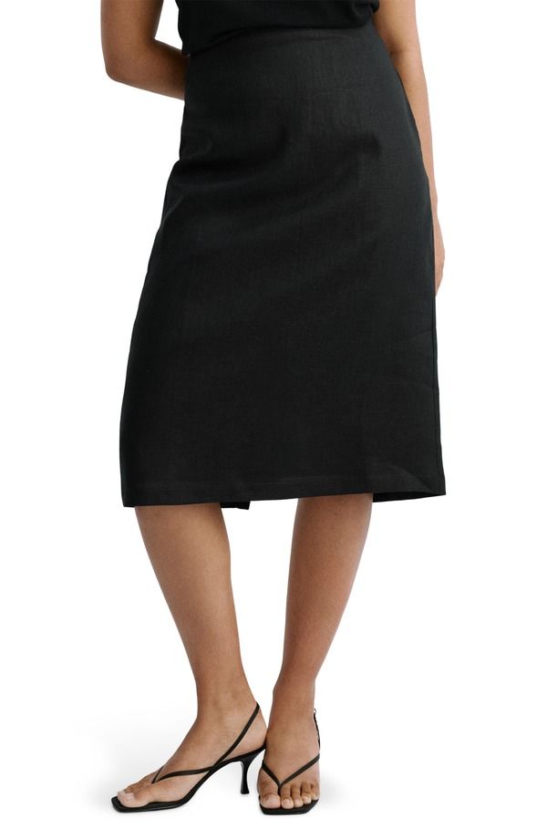 マンゴ レディース ボトムスカート ミディ リネン MANGO Linen Midi Skirt Black ブラック