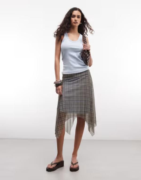 リクレイム ヴィンテージ レディース ボトムスカート アシンメトリー ミディ シアー Reclaimed Vintage sheer plaid asymmetric midi skirt part