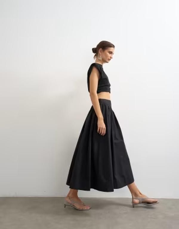 トップショップ レディース ボトムスカート マキシ Topshop dropped waist saloon maxi skirt Black ブラック