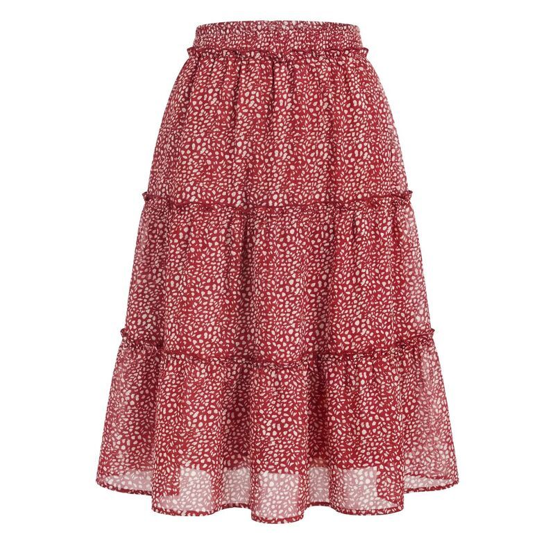 インスパイア シック レディース ボトムスカート ティアード シフォン A ライン ハイウエスト フリル ミディ INSPIRE CHIC Womens Tiered Skirt Chiffon AL