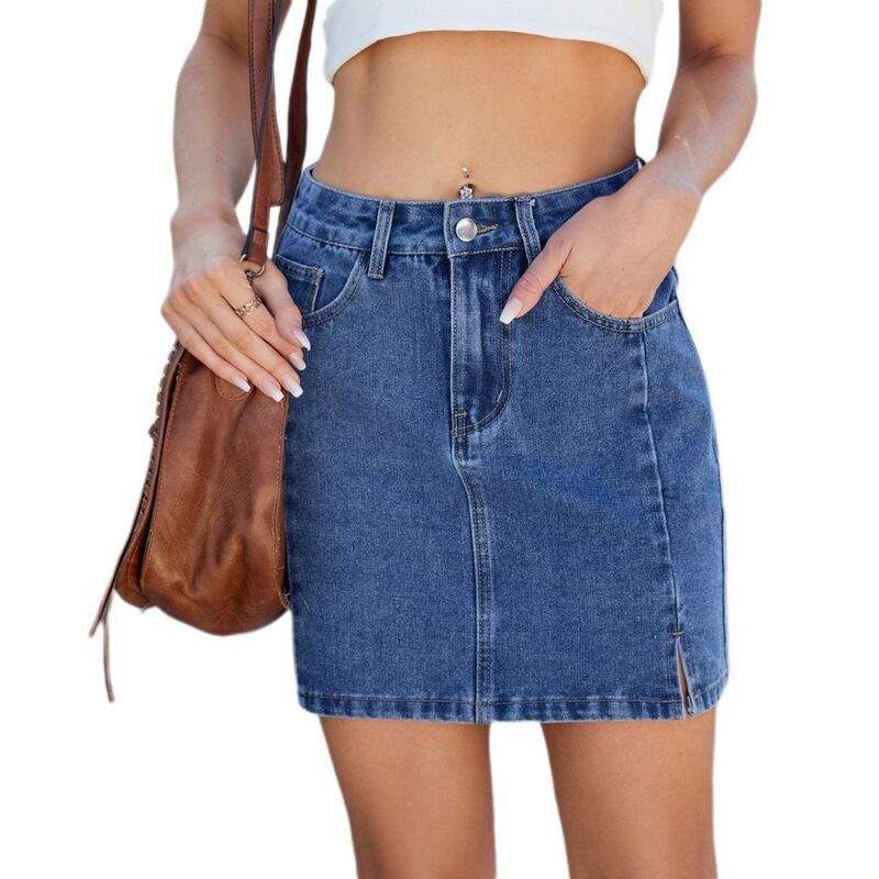 イエスファッション レディース ボトムスカート サイドスリット ミニ デニム Yesfashion Women Jean Skirtstretchy Mini Skirt Side Slit with