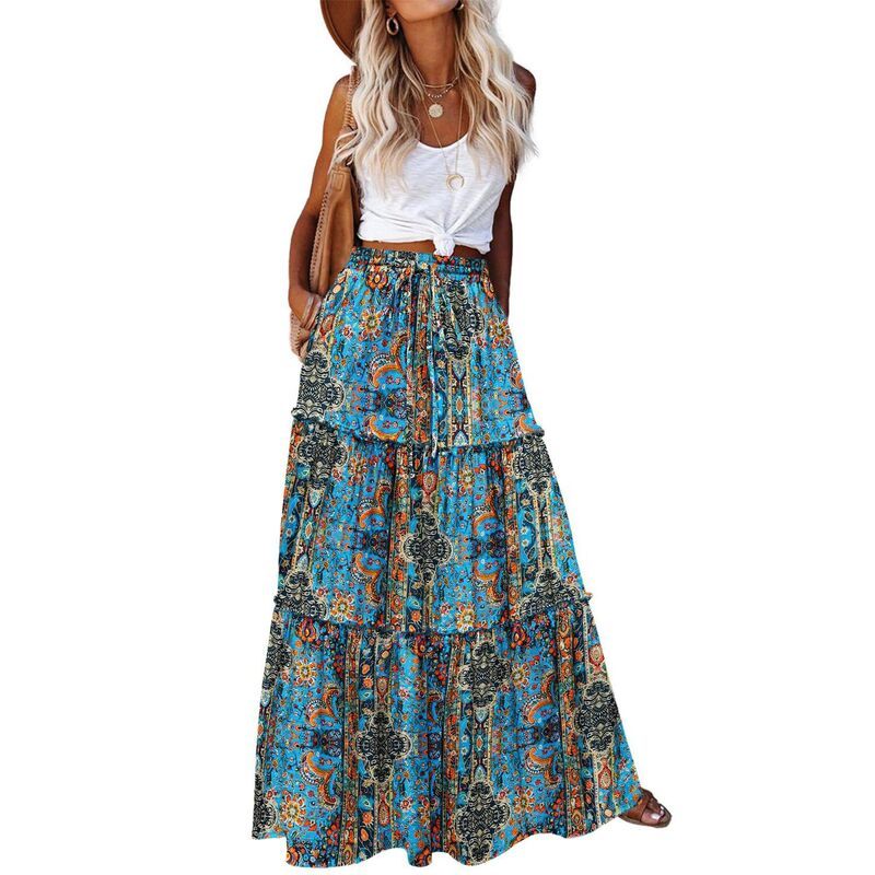 ジーグー レディース ボトムスカート ティアード A ライン マキシ Zeagoo Womens High Waisted Flowy A Line Tiered Maxi Skirts with P