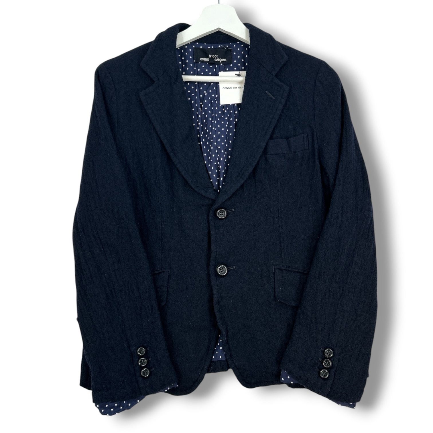 コムデギャルソン　AD2014　テーラードジャケット　丸襟　ドット　紺色　XS 新品 タグ付 未使用 tricot COMME des GARCONS トリココムデギャルソン