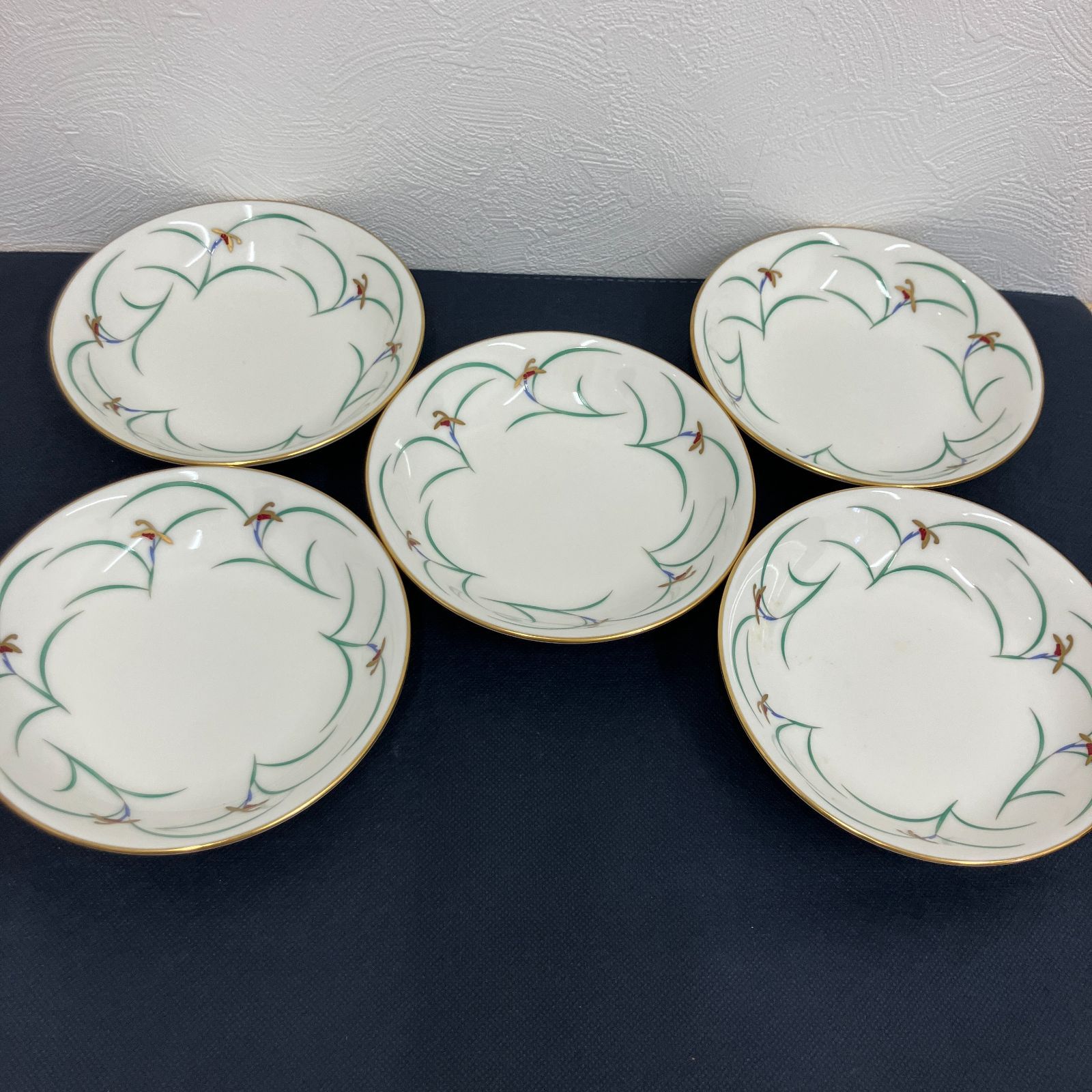 441301118807】中古 香蘭社 KORANSHA 銘々皿 小皿 5枚セット グリーン
