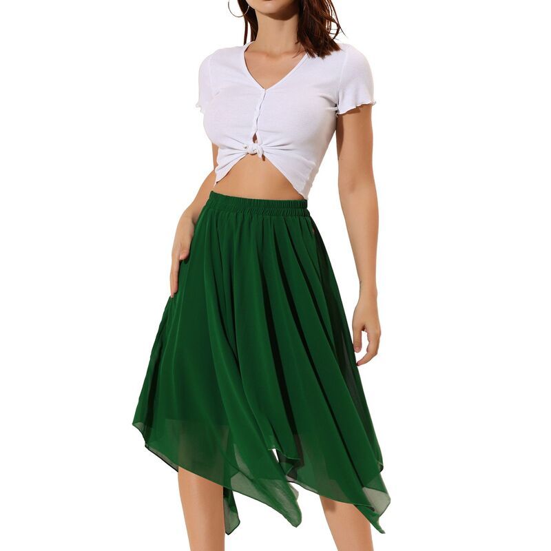 インスパイア シック レディース ボトムスカート ヴィンテージ シフォン アシンメトリー ミディ INSPIRE CHIC Womens Asymmetrical Hem Elastic Waist 9,235円