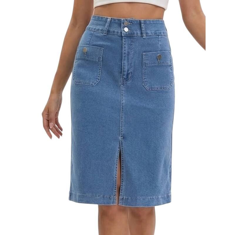 インスパイア シック レディース ボトムスカート ひざ丈 デニム INSPIRE CHIC Womens Denim Skirt High Waisted Front Pocketstretch Be