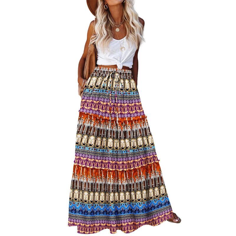 ジーグー レディース ボトムスカート ティアード A ライン マキシ Zeagoo Womens High Waisted Flowy A Line Tiered Maxi Skirts with P