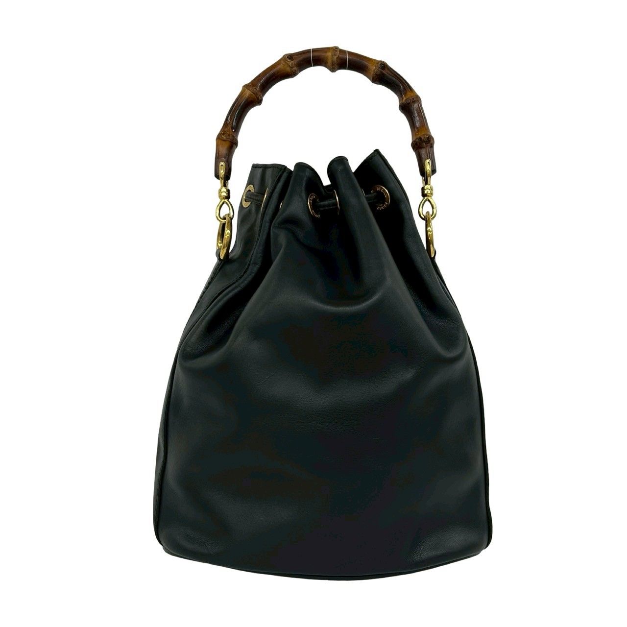 極 美品 GUCCI グッチ オールドグッチ バンブー ロゴ 金具 レザー 本革