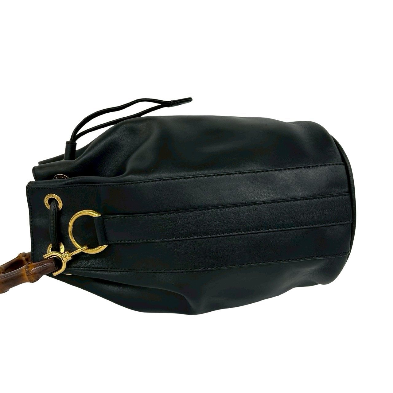 極 美品 GUCCI グッチ オールドグッチ バンブー ロゴ 金具 レザー 本革