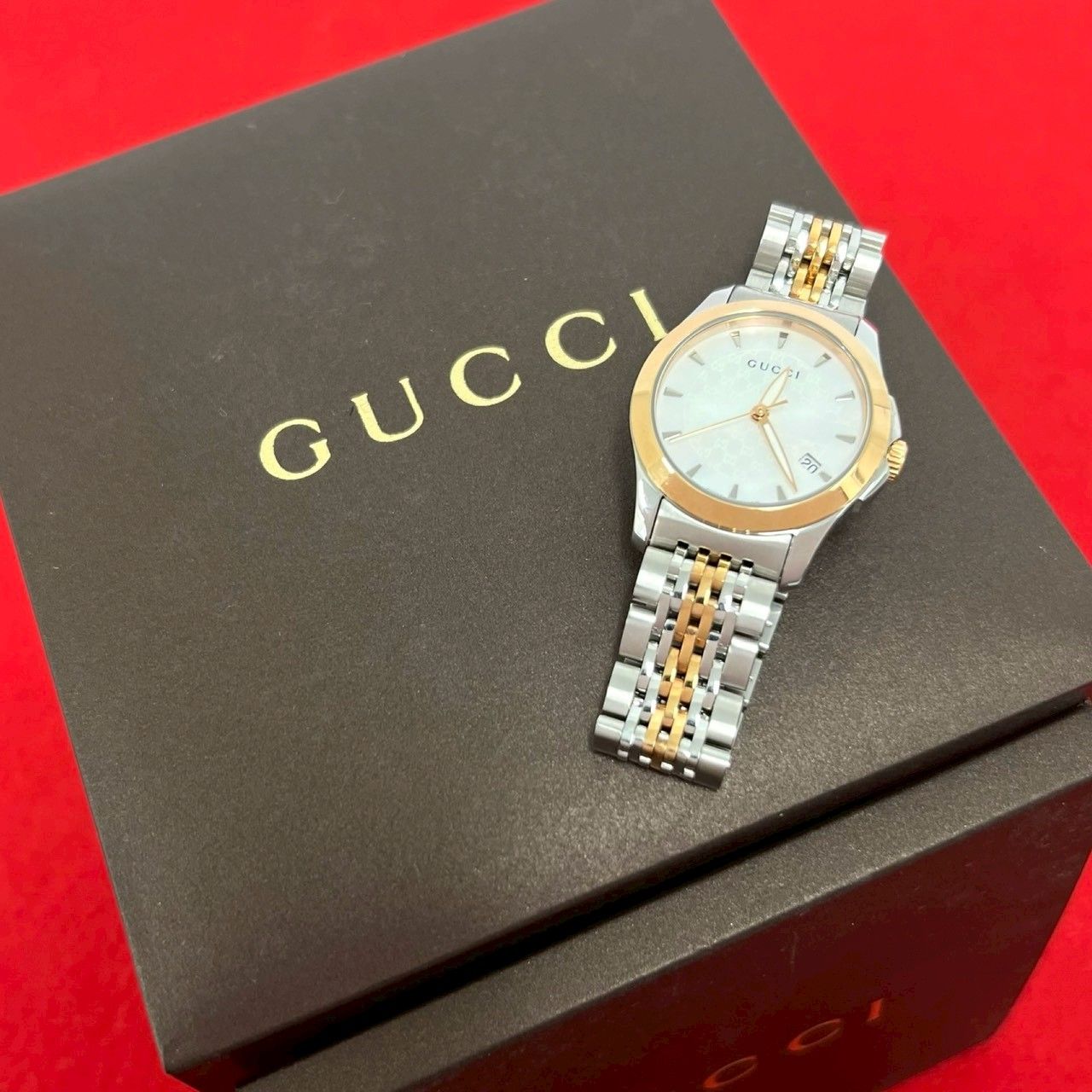 稼働品 極 美品 希少品 箱付き GUCCI グッチ GG ロゴ ステンレス