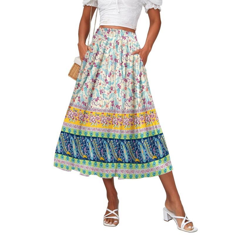ジーグー レディース ボトムスカート ドット柄 A ライン ハイウエスト ドット プリーツ ミディ Zeagoo Womens Casual Boho Skirt Polka Dot High Wai