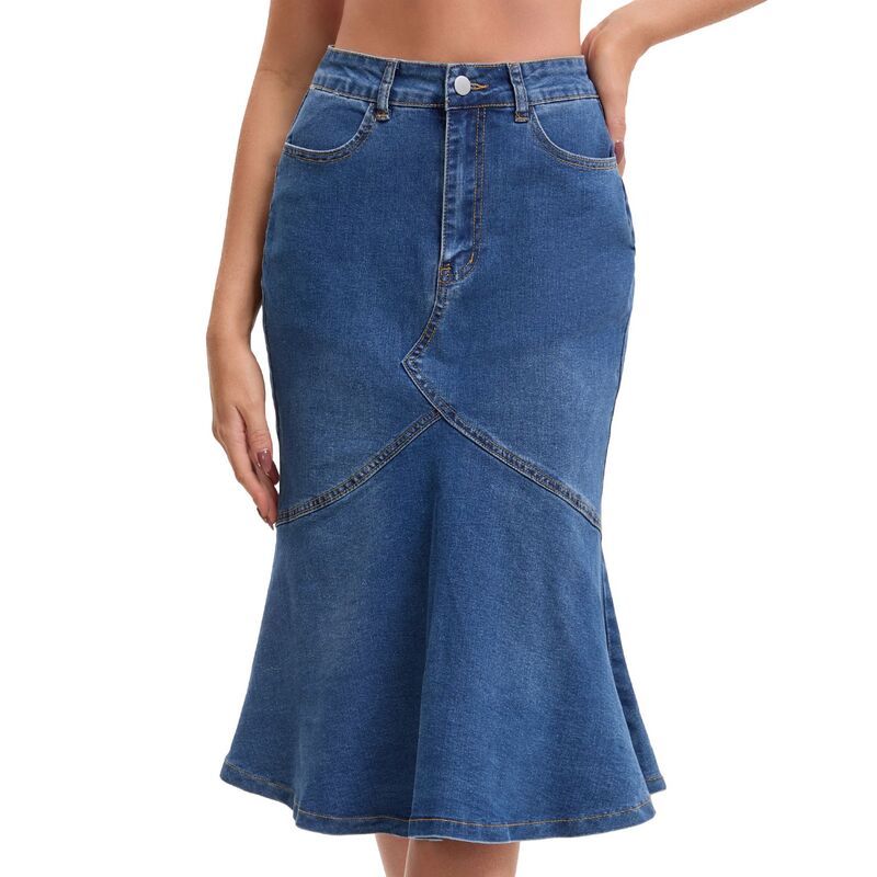 インスパイア シック レディース ボトムスカート ひざ丈 フリル デニム INSPIRE CHIC Womens Bodycon Fishtail Denim Skirt High Waisted R 11,146円