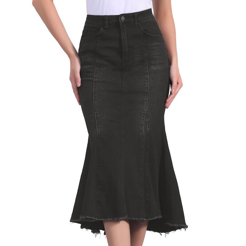 インスパイア シック レディース ボトムスカート ハイウエスト ミディ デニム INSPIRE CHIC Womens Washed Fishtail Skirt High Waist Jean De