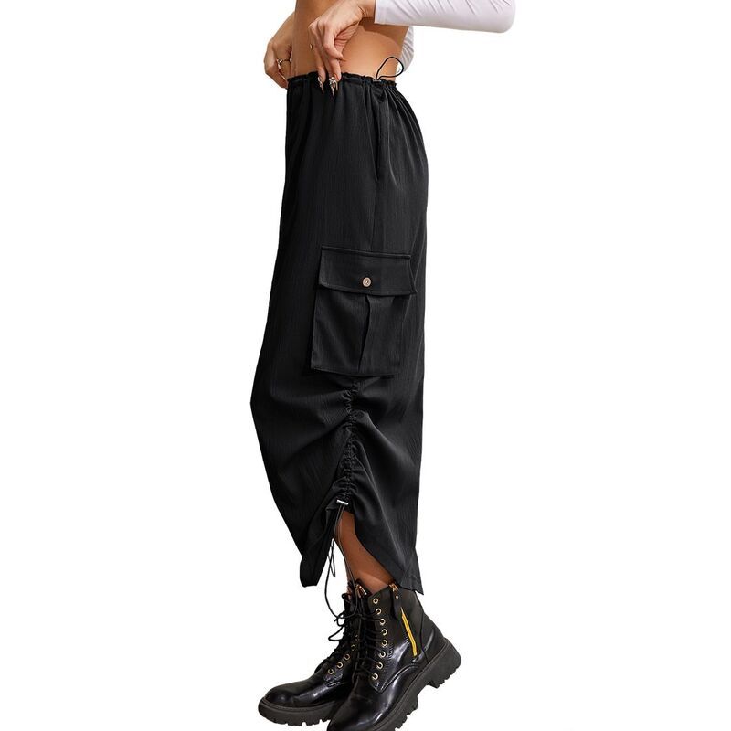 クリアフラワー レディース ボトムスカート ドローコードウエスト ギャザー ミディ ClearFlower Womens Midi Length Drawstring Waist Side Pocke