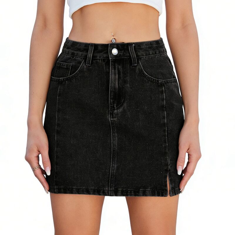 クリアフラワー レディース ボトムスカート サイドスリット ミニ デニム ClearFlower Womens Denimini Skirt High Waisted Side Slit Jean S