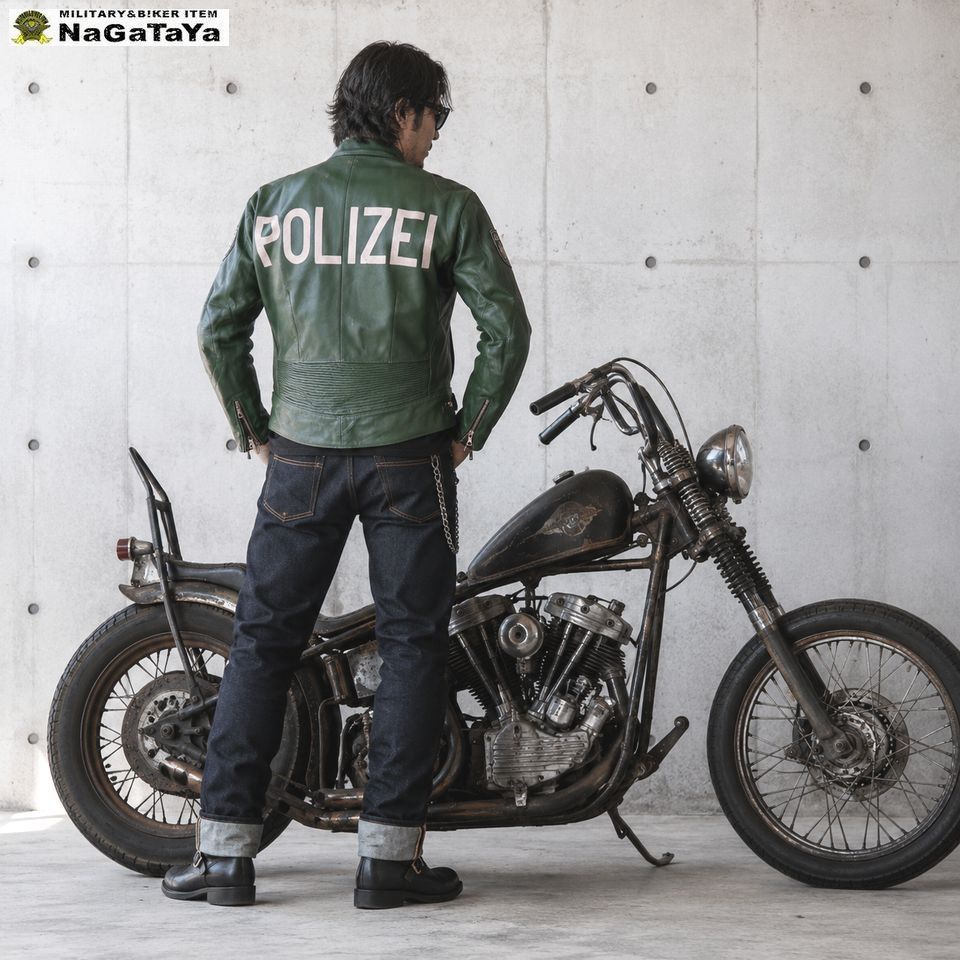 希少 ドイツ警察 POLIZEI 本革 レザージャケット L相当 反射ロゴ 実物