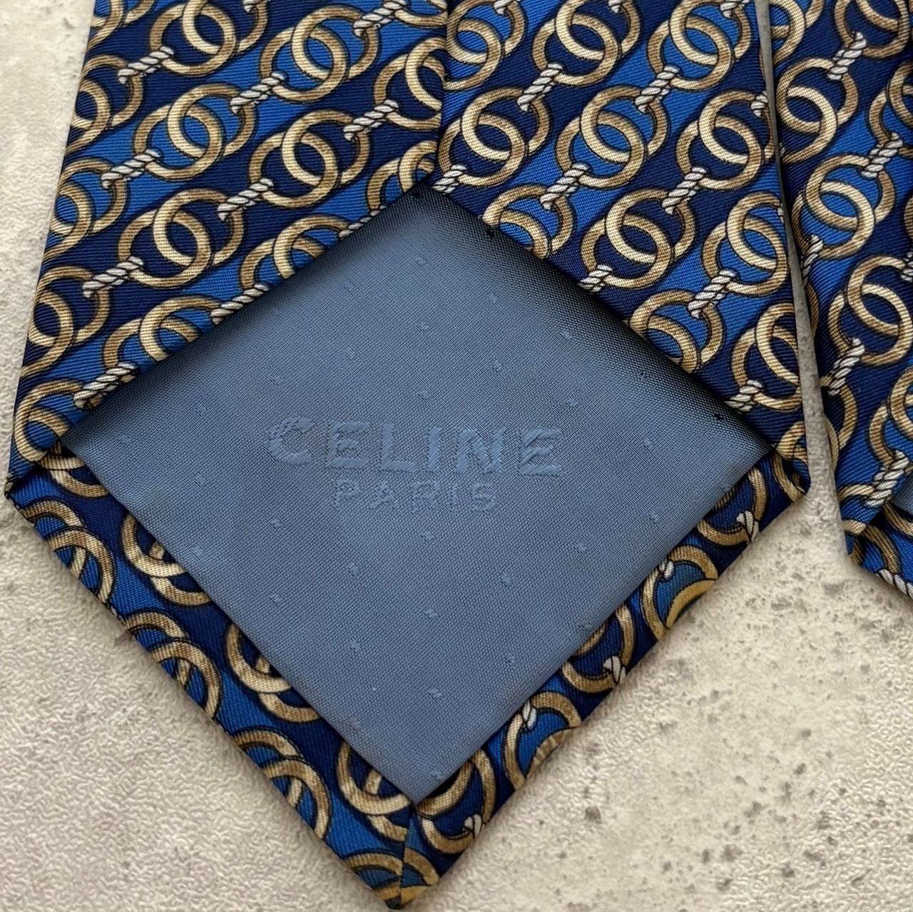 極美品】セリーヌ CELINE ネクタイ ブルー ネイビー ゴールド ホワイト