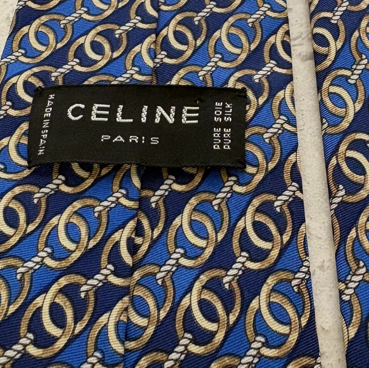 極美品】セリーヌ CELINE ネクタイ ブルー ネイビー ゴールド ホワイト