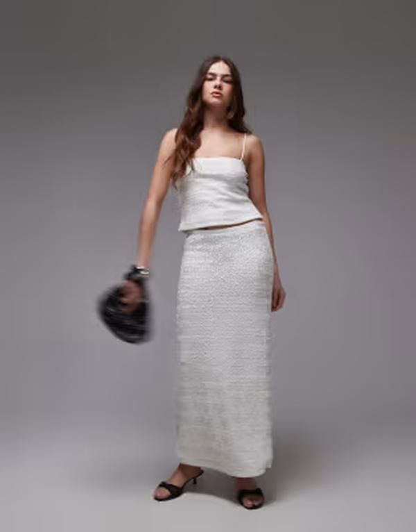 トップショップ レディース ボトムスカート ミディ スパンコール Topshopremium sequin midi skirt part of a set WHITE ホワイト