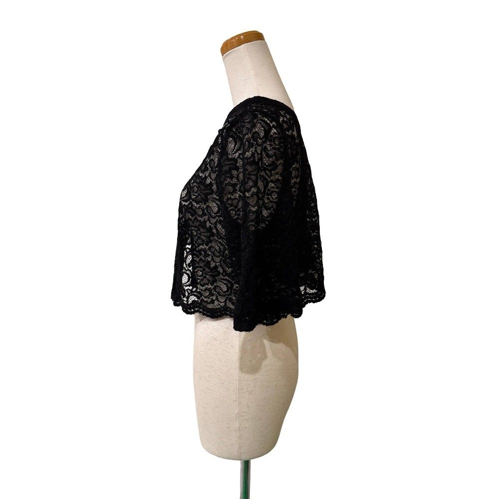 【美品】組曲 クミキョク ジレ ブラック 黒 サイズ:5(XL) / パール ポイント ショートレングス ジレ / クルーネック ノーカラー ギャザー / トップス ベスト【レディース】【中古】 クミキョク 組曲 KUMIKYOKU カーディガン 総レース ショート丈 ボレロ
