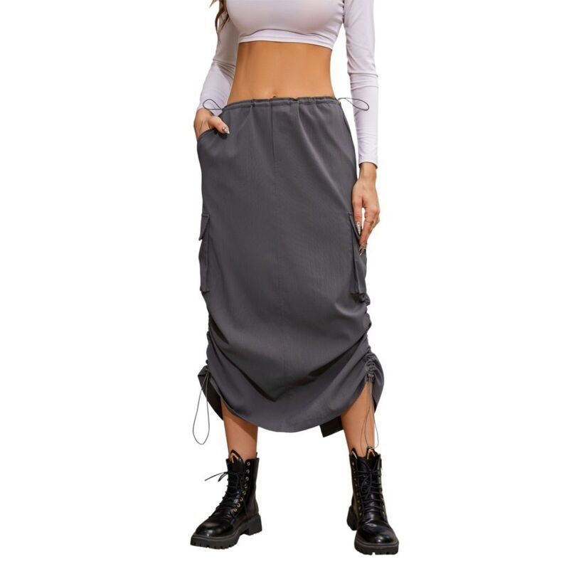 イエスファッション レディース ボトムスカート ヴィンテージ ギャザー マキシ Yesfashion Women Y2k Cargo Lowaist Drawstring Ruched Vintage